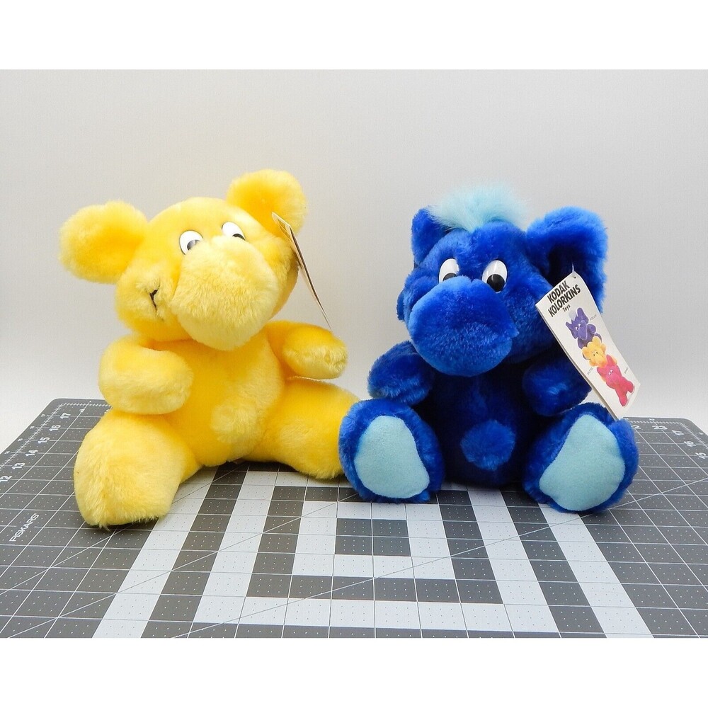 Kodak Kolorkins 10" Plush 1991 Shutter & Focus Stuffed Animals S/2 Blue Yellow